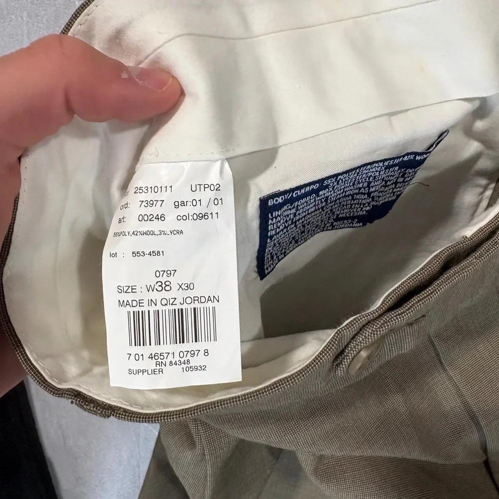 Stafford Washable Wardrobe Mens Pleated Dress Pants Brown Wool Blend 38x30
